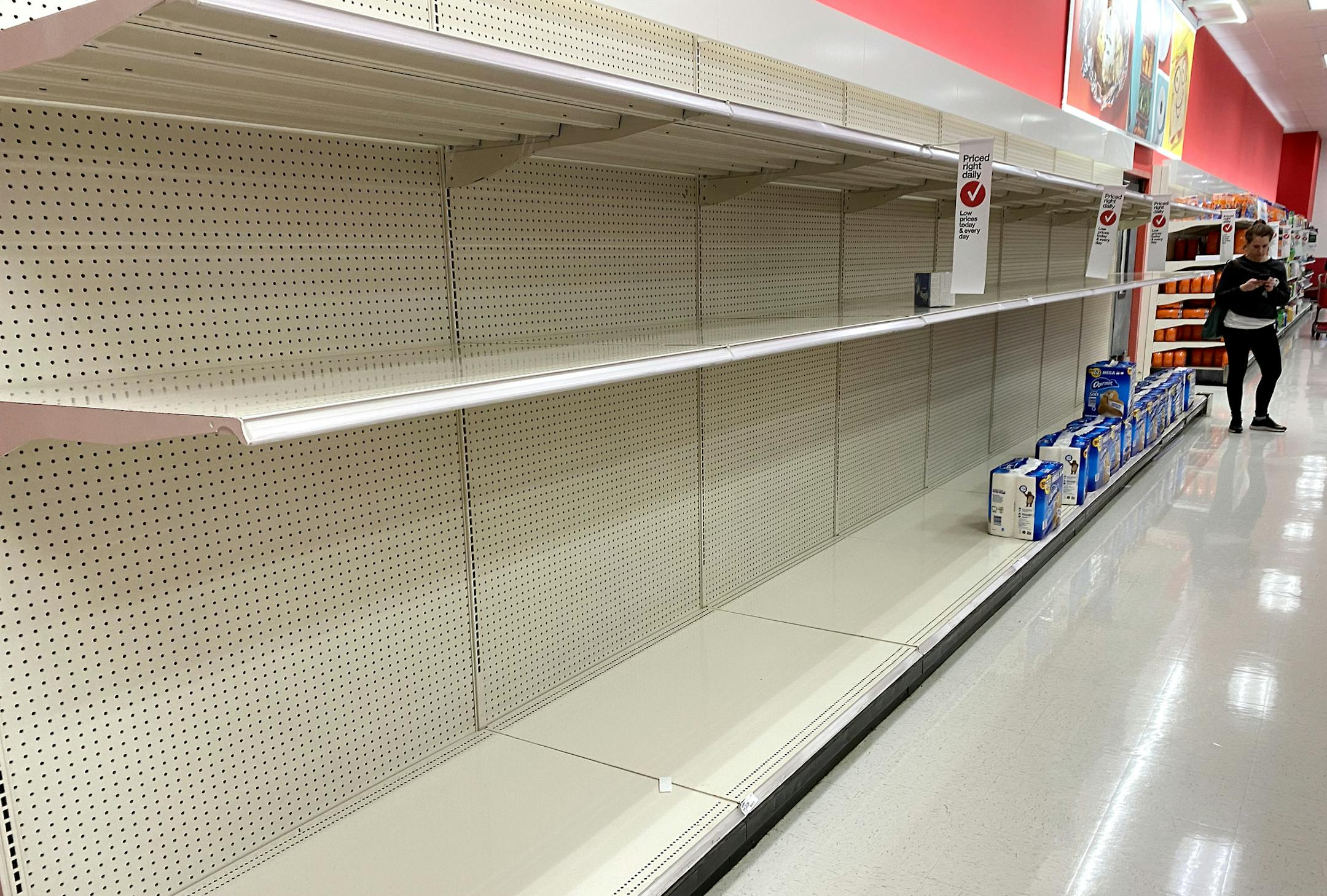 This was all that was left of toilet paper at the Target store in St. Louis Park Saturday, March 7, 2020. The shelves for hand sanitizer were completely empty at the same store. Minnesota's first coronavirus patient was announced on March 6 by the Minnesota Department of Health, who had tested them for COVID-19. ] Deb Pastner/Star Tribune