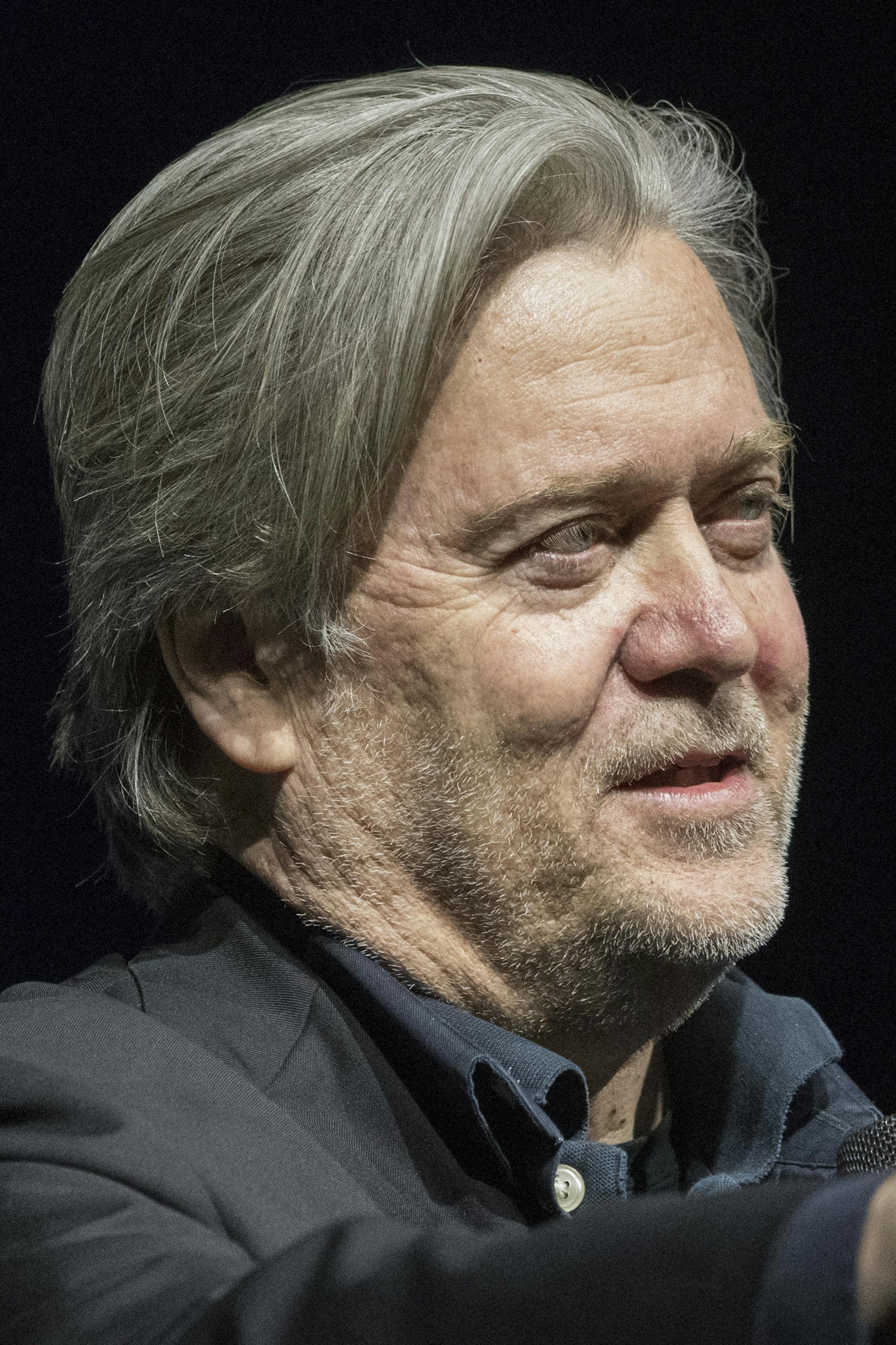 Former White House strategist Steve Bannon speaks during the "Weltwoche on the road - Steve Bannon" event in Zurich, Switzerland, Tuesday, March 6, 2018. Bannon speaks on his time in the White House and other political topics. (Ennio Leanza/Keystone via AP)