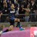 San Jose Earthquakes forward Chris Wondolowski leaps after scoring against the Los Angeles Galaxy during the second half of an MLS soccer match Saturd