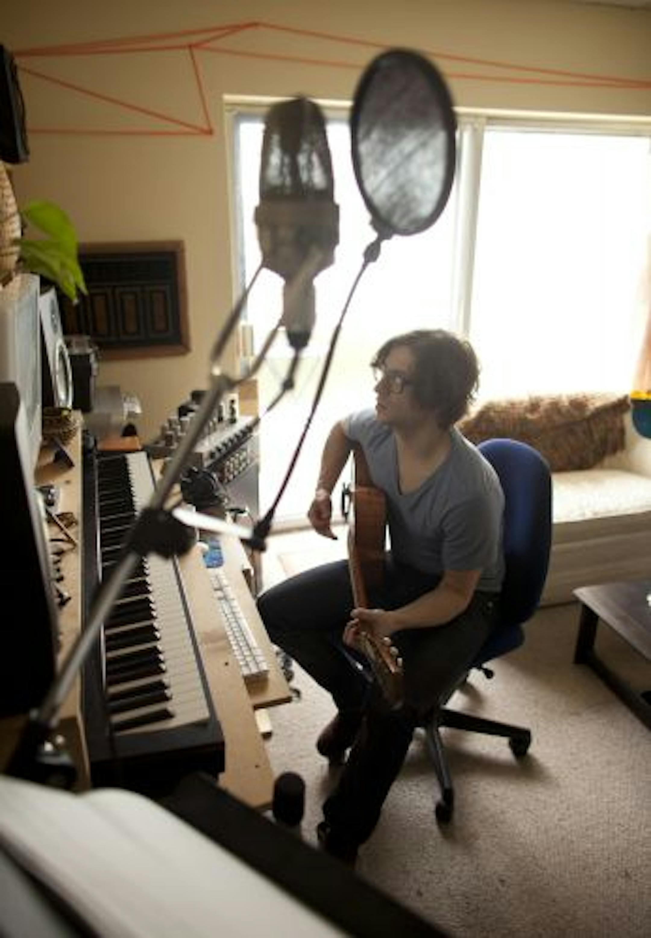 Rogue Valley frontman Chris Koza worked on finishing touches for "False Floors" in his Minneapolis apartment last month.