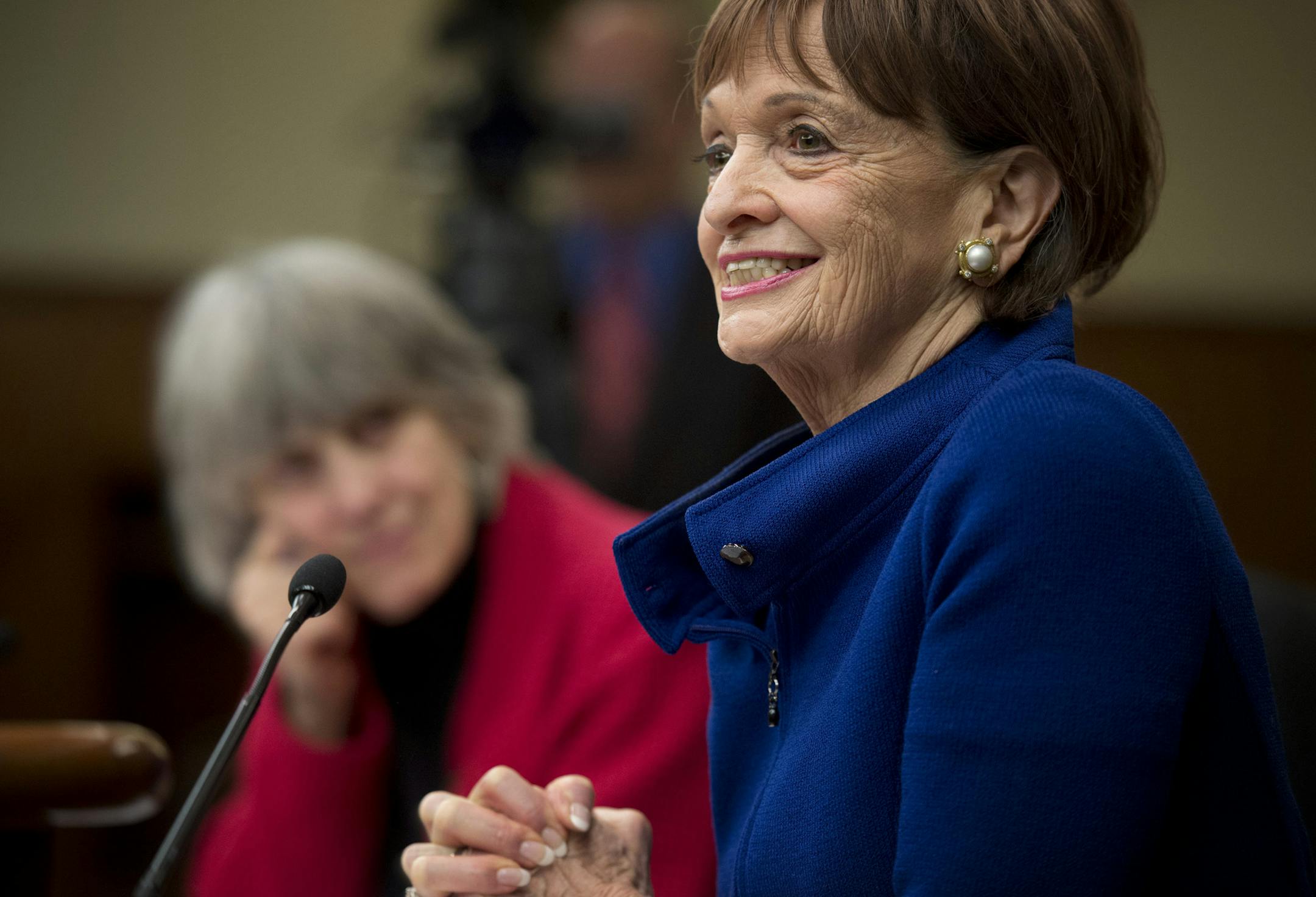 Marilyn Carlson Nelson, chair of Carlson Companies testified in favor of the bill and its positive effect on business. On the left is bill sponsor Rep. Karen Clark The gay marriage bill came before the Minnesota House civil law committee Tuesday, March 12, 2013. ] GLEN STUBBE * gstubbe@startribune.com