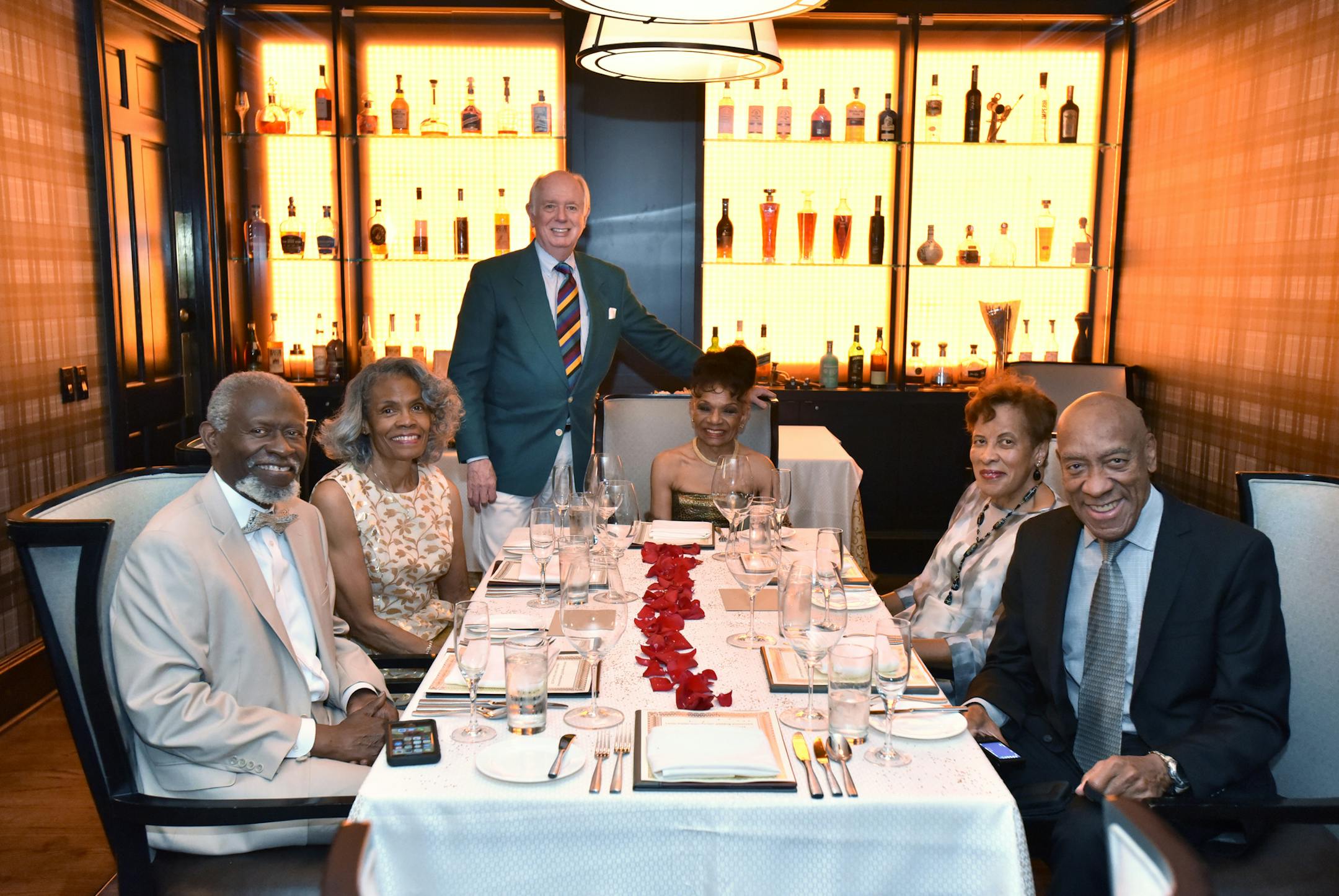 From left, Lawrence and Marva Carter, John and Vivian Ingersoll, Lydia and Alvin Foster during their 50 anniversary dinner at The Ritz-Carlton, Atlanta on Friday, July 26, 2019. Unknown to each other at the time, three couples all married within weeks of each other in the summer of 1969 and then met at Boston University, where the men were residence hall directors and graduate students. (Hyosub Shin/Atlanta Journal-Constitution/TNS) ORG XMIT: 1386132 ORG XMIT: MIN1908121538100229