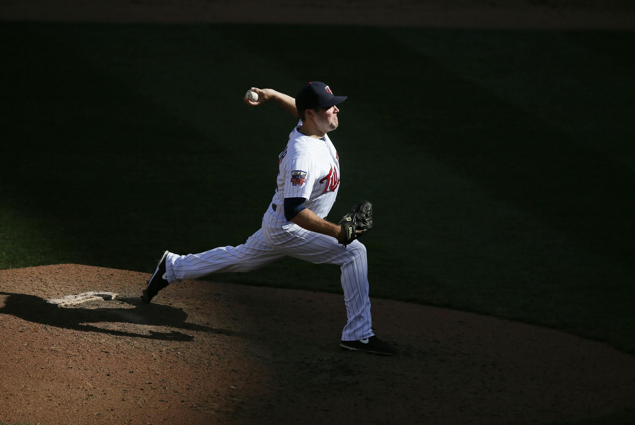 Minnesota Twins relief pitcher Caleb Thielbar (56) threw a pitch in the eight inning. The Minnesota Twins hosted the Los Angles Angles at Target Field Sunday September 7 , 2014 in Minneapolis, MN . The Twins loss 14-4 to the Angles .