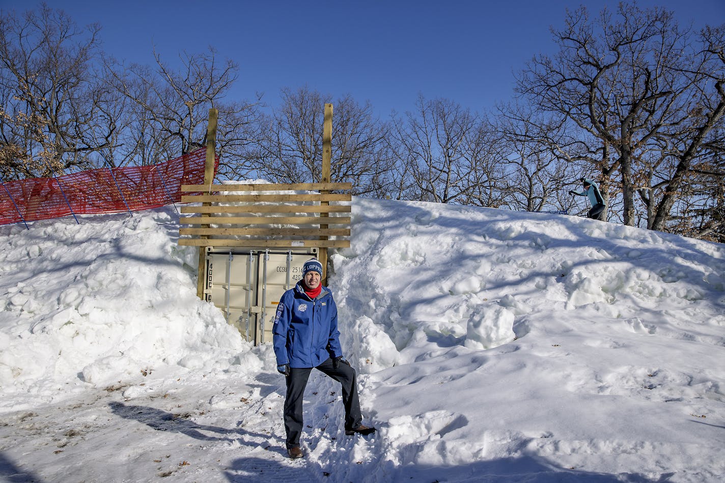 Loppet executive director John Munger showed the man-made snow on the course for the upcoming Work Cup cross-county ski race at Theodore Wirth Park, Friday, February 28, 2020 in Minneapolis, MN. The Loppet Foundation has been making and stockpiling snow since December for the World Cup cross-country ski race. ] ELIZABETH FLORES • liz.flores@startribune.com