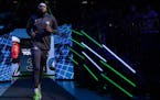 Minnesota Timberwolves center Karl-Anthony Towns ran out during team introductions.