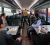 The interior of a Landline bus. Sun Country Airlines showed off its new design for the exterior of its planes, its new partnership with Landline and n