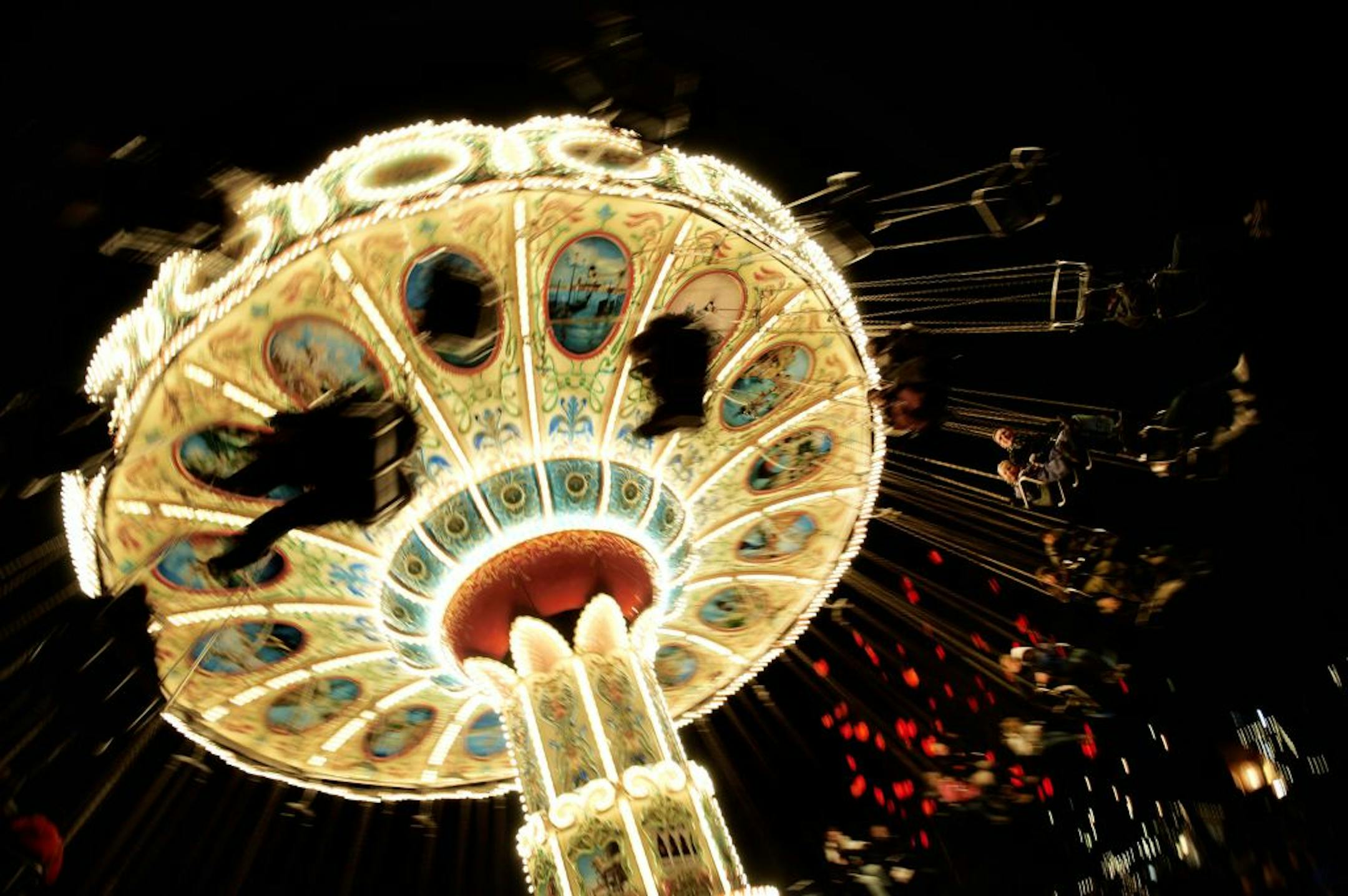 A nighttime ride at the gardens of Tivoli in Copenhagen, Denmark.