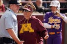 Gophers head coach Jamie Trachsel questioned a call by the home plate umpire. ] ANTHONY SOUFFLE &#x2022; anthony.souffle@startribune.com The Gophers p