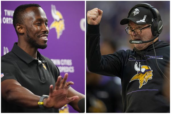 A narrative about Mike Zimmer (right) remains in place, obscuring some slip-ups by Kwesi Adofo-Mensah.