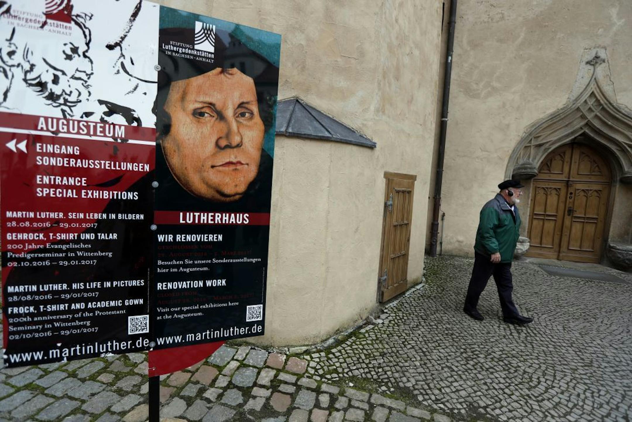 Eugene Strand right was among the Augsburg College Alumni and friends who toured the Luther House Sunday October 30, 2016 in Wittenberg Germany. The Augustinian monastery of Wittenberg, at which Martin Luther was a monk, was dissolved at the outset of the Reformation. Part of it was made into a residence hall for students and the rest was given to Luther as a family home.