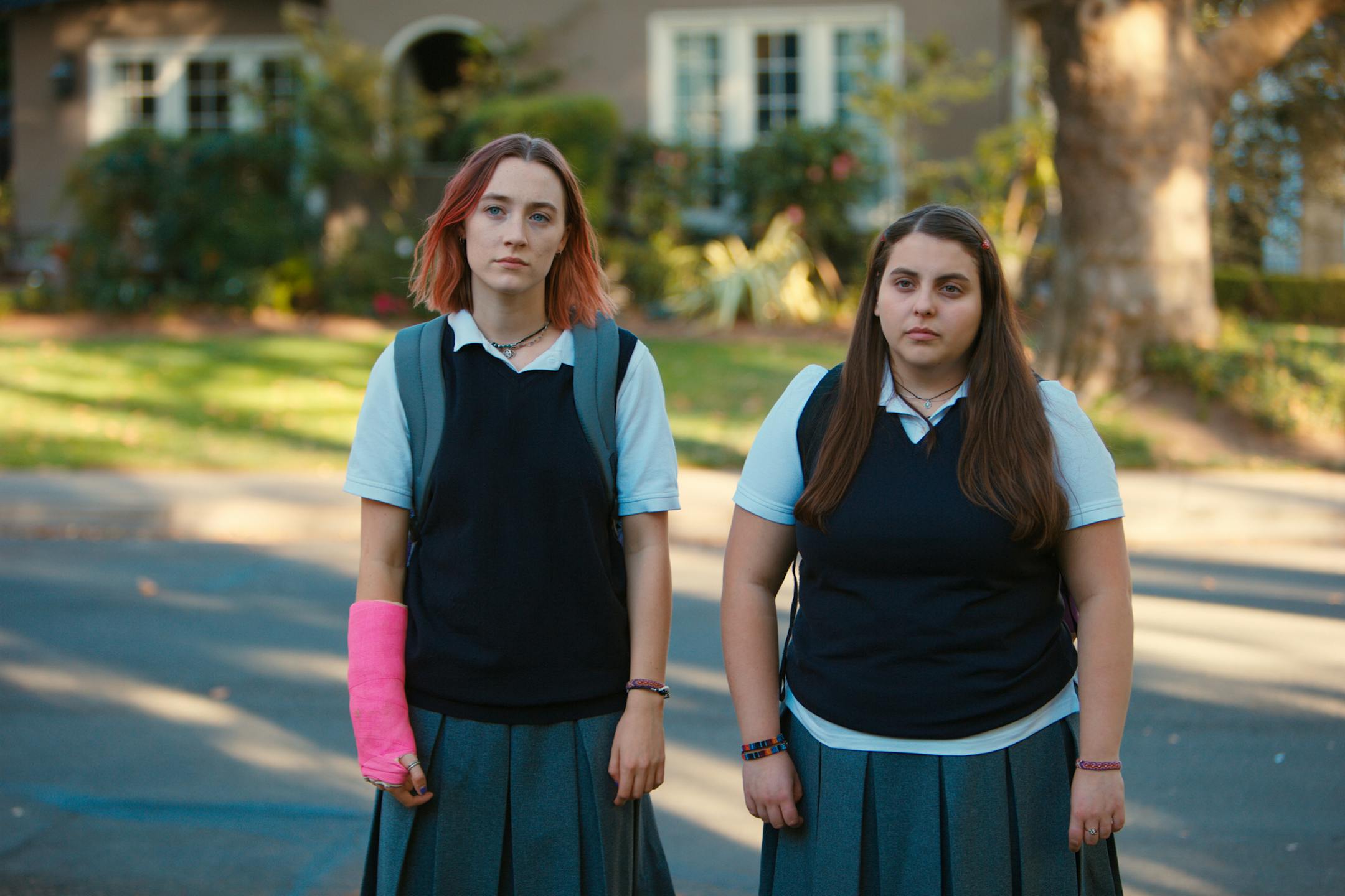 This image released by A24 Films shows Saoirse Ronan, left, and Beanie Feldstein in a scene from "Lady Bird." On Wednesday, Dec. 13, 2017, the cast was nominated for a screen Actors Guild Award for outstanding performance in a motion picture. The SAG Awards will air live on Sunday, Jan. 21 on TNT and TBS. (Merie Wallace/A24 via AP)