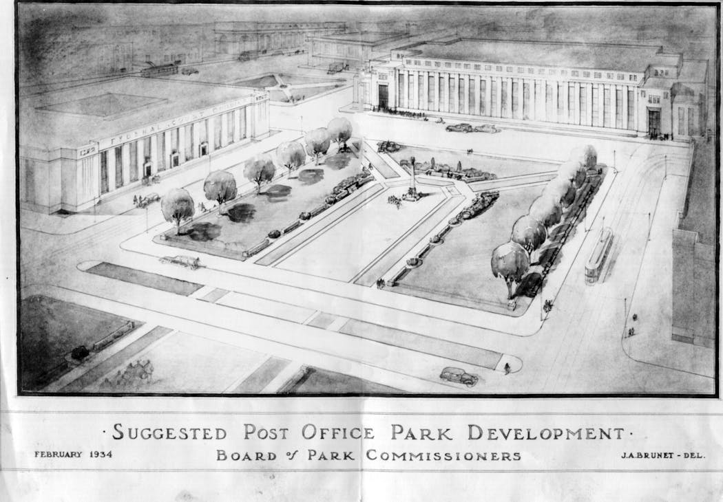 Minneapolis Post Office park proposal, 1934.