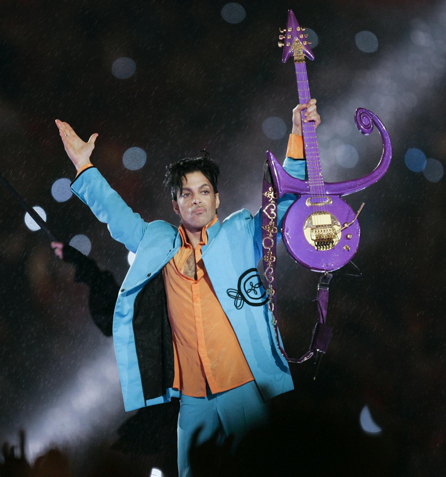 FILE - In this Feb. 4, 2007 file photo, Prince performs during halftime of the Super Bowl XLI football game in Miami. Minnesota court records show a wrongful death lawsuit filed by Prince's family members has been quietly dismissed in recent months against all defendants. Prince died of an accidental fentanyl overdose on April 21, 2016. (AP Photo/Chris O'Meara, File)