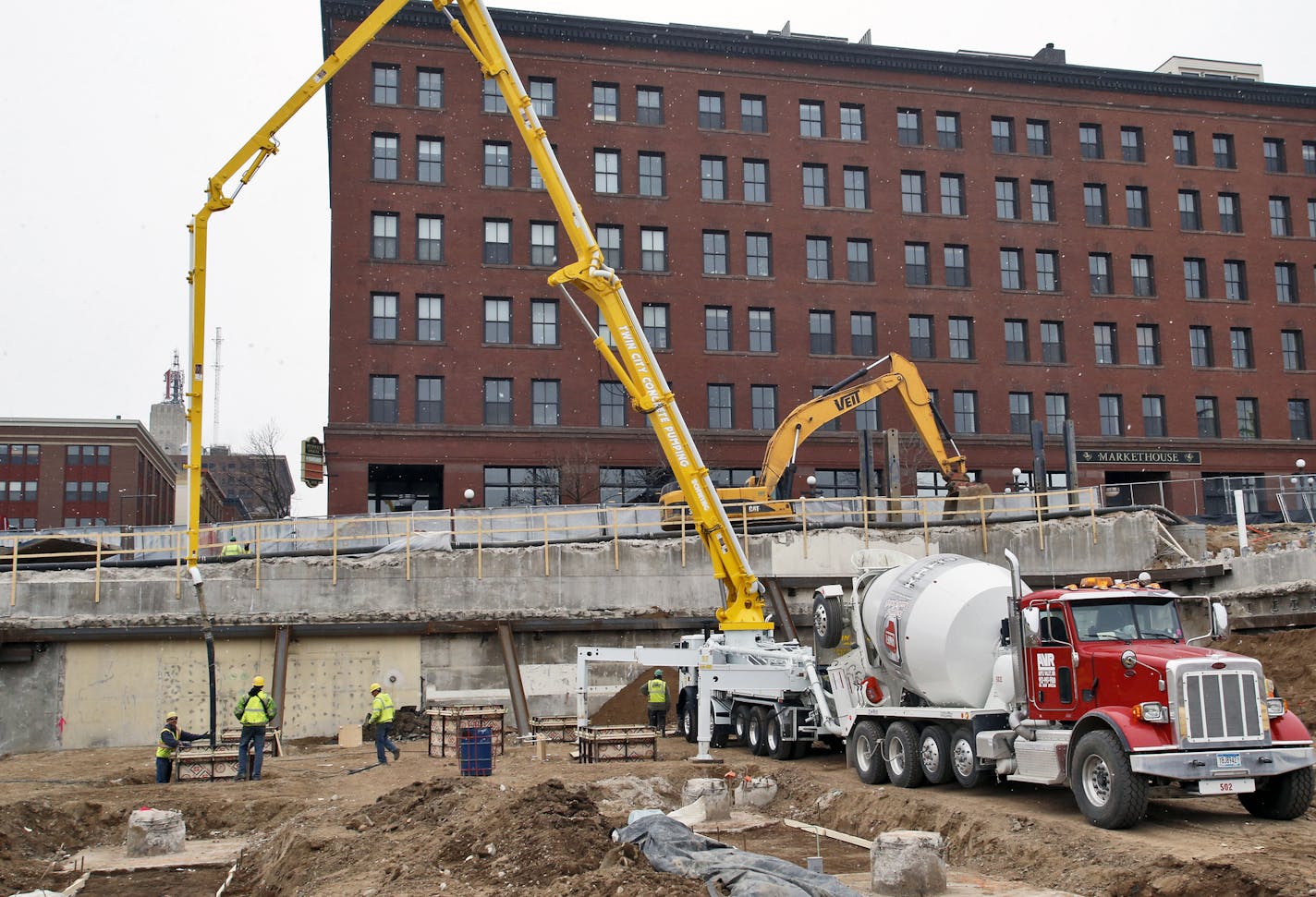 Cement was poured into stadium footings. ] An on-site ceremony was held Wednesday on the grounds of the new St. Paul Saints baseball stadium in downtown St. Paul. St. Paul and Ryan construction officials conducted a press conference as cement was poured for the first stadium footings. Saints mascot Mudonna was on hand to view the new site. (MARLIN LEVISON/STARTRIBUNE(mlevison@startribune.com)