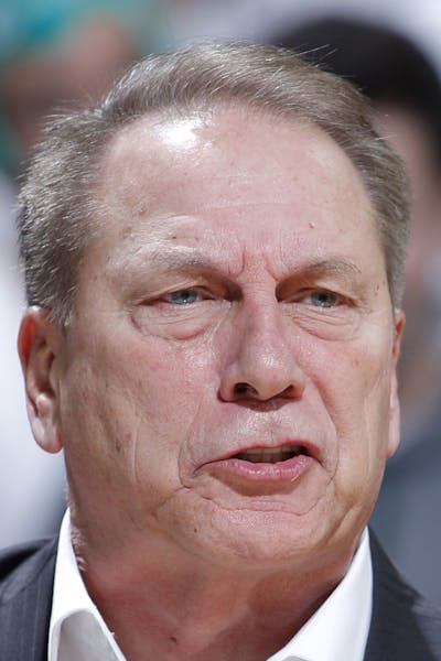 Michigan State coach Tom Izzo reacts during the first half of an NCAA college basketball game against Michigan, Sunday, Jan. 5, 2020, in East Lansing,
