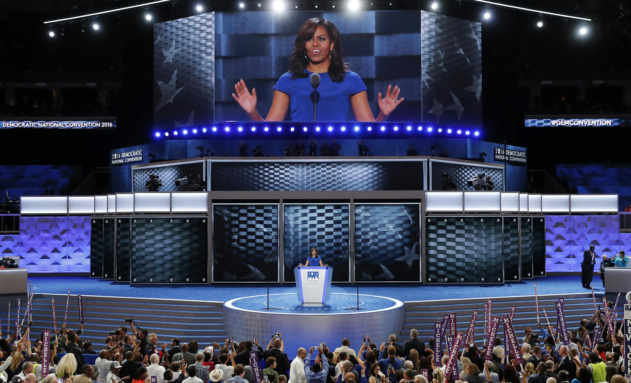 First Lady Michelle Obama speaks during the first day of the Democratic National Convention in Philadelphia , Monday, July 25, 2016. (AP Photo/J. Scott Applewhite) ORG XMIT: MIN2016072521213062