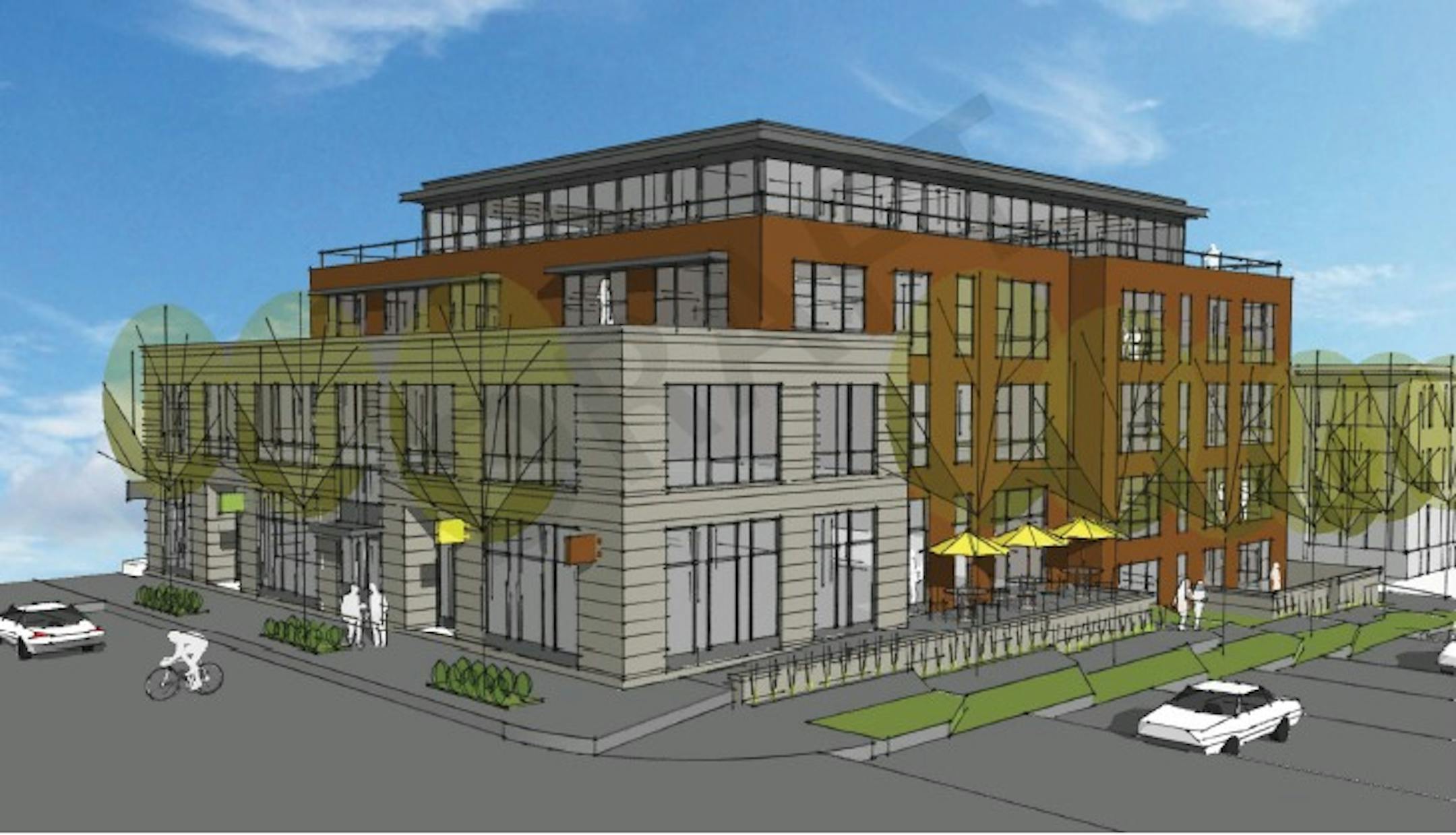 A rendering of the apartments planned to be built where Comic Book College once stood.