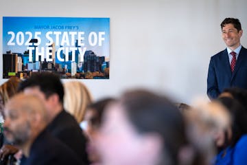 Mayor Jacob Frey waits to deliver his State of the City Address at the Abyssinia Event Center in Minneapolis on Tuesday.