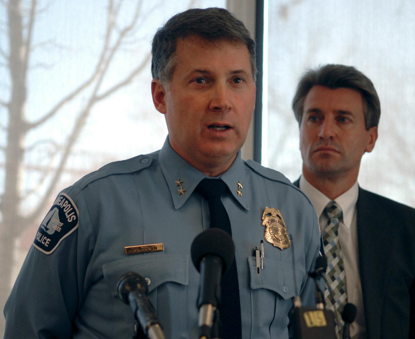 RICHARD SENNOTT�rsennott@startribune.com Minneapolis, Mn. Monday 1/30/2007 Press confrence talking about ShotSpotter technology installed in South Minneapolis a month ago In This Picture: Minneapolis Police Chief Tim Dolan and Minneapolis Mayor RT Rybak talk about the ShotSpotter technology Little Earth Youth Development Center. // police technology // shot spotter, shotspotter // guns // shootings // crime //