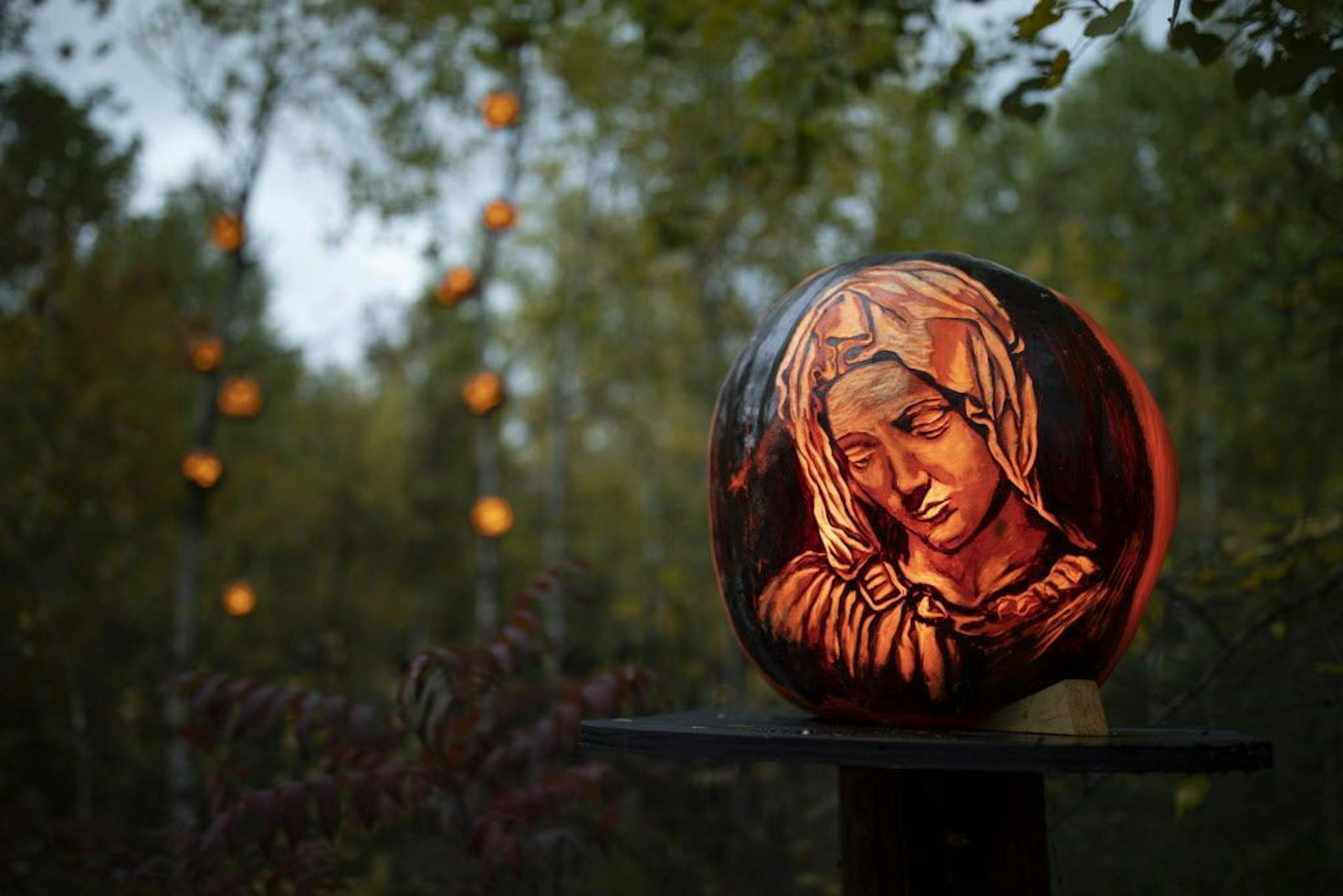 One of the 127 "intricate" pumpkins, that can take as long as 8 hours to carve.