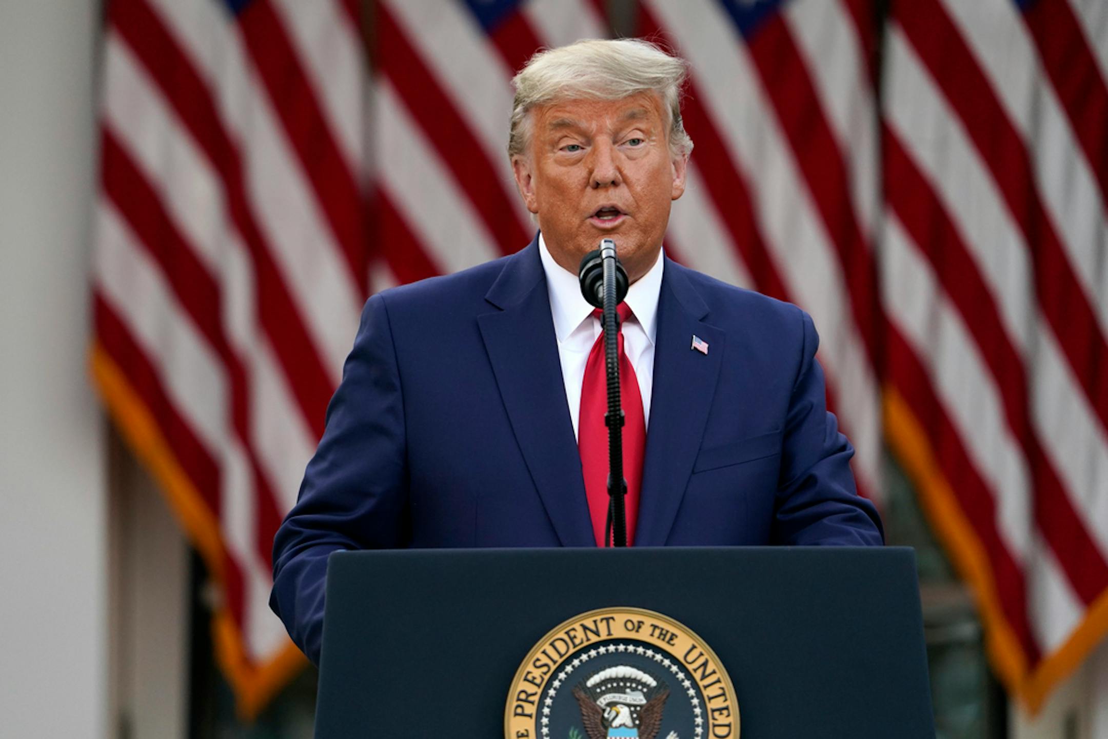 President Donald Trump speaks in the Rose Garden of the White House, Friday, Nov. 13, 2020, in Washington. (AP Photo/Evan Vucci)