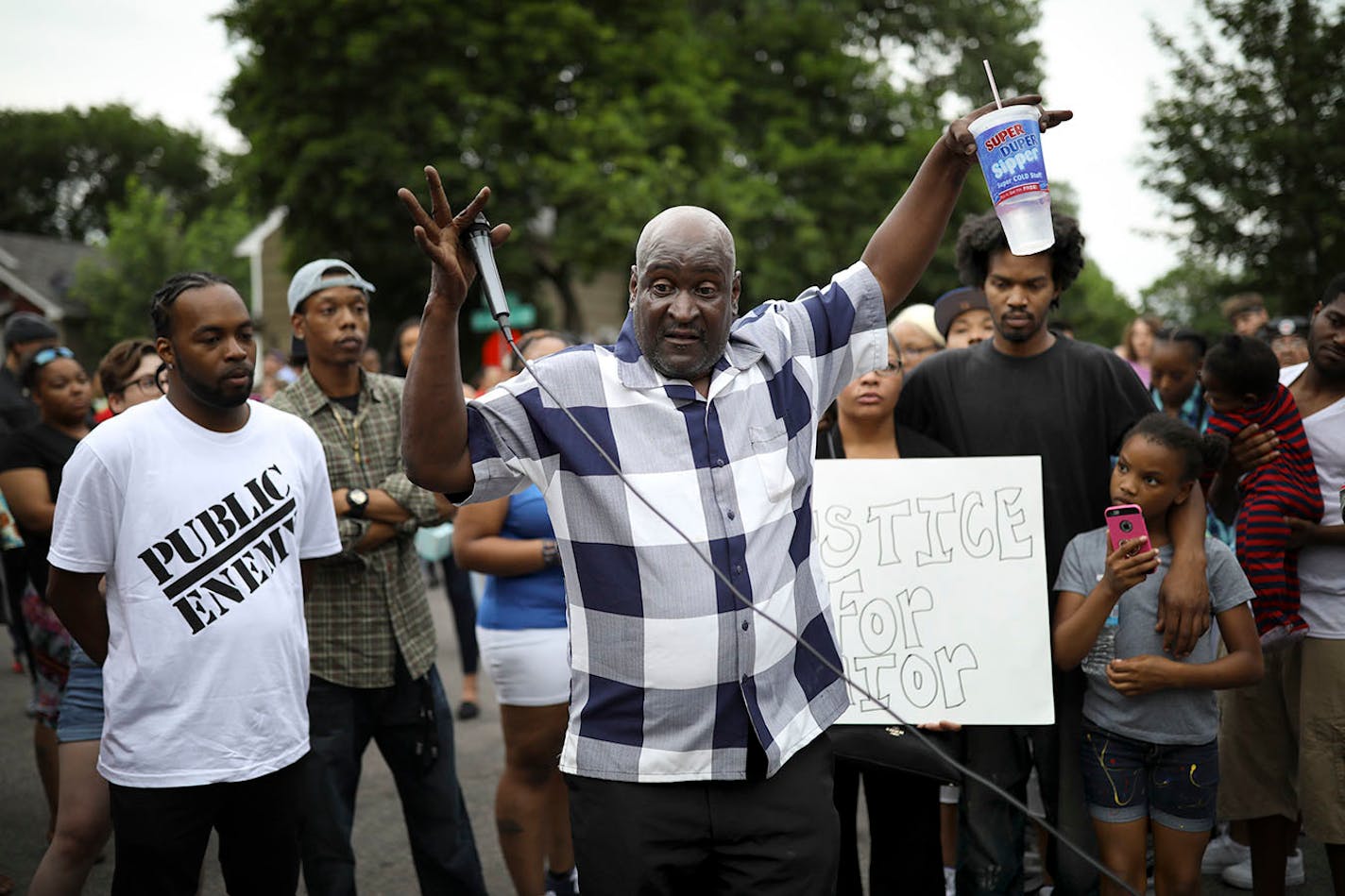 James Lark, who said he witnessed the confrontation between police and Thurman Blevins, told the crowd how Blevins raised his arms and told police he didn't have anything.