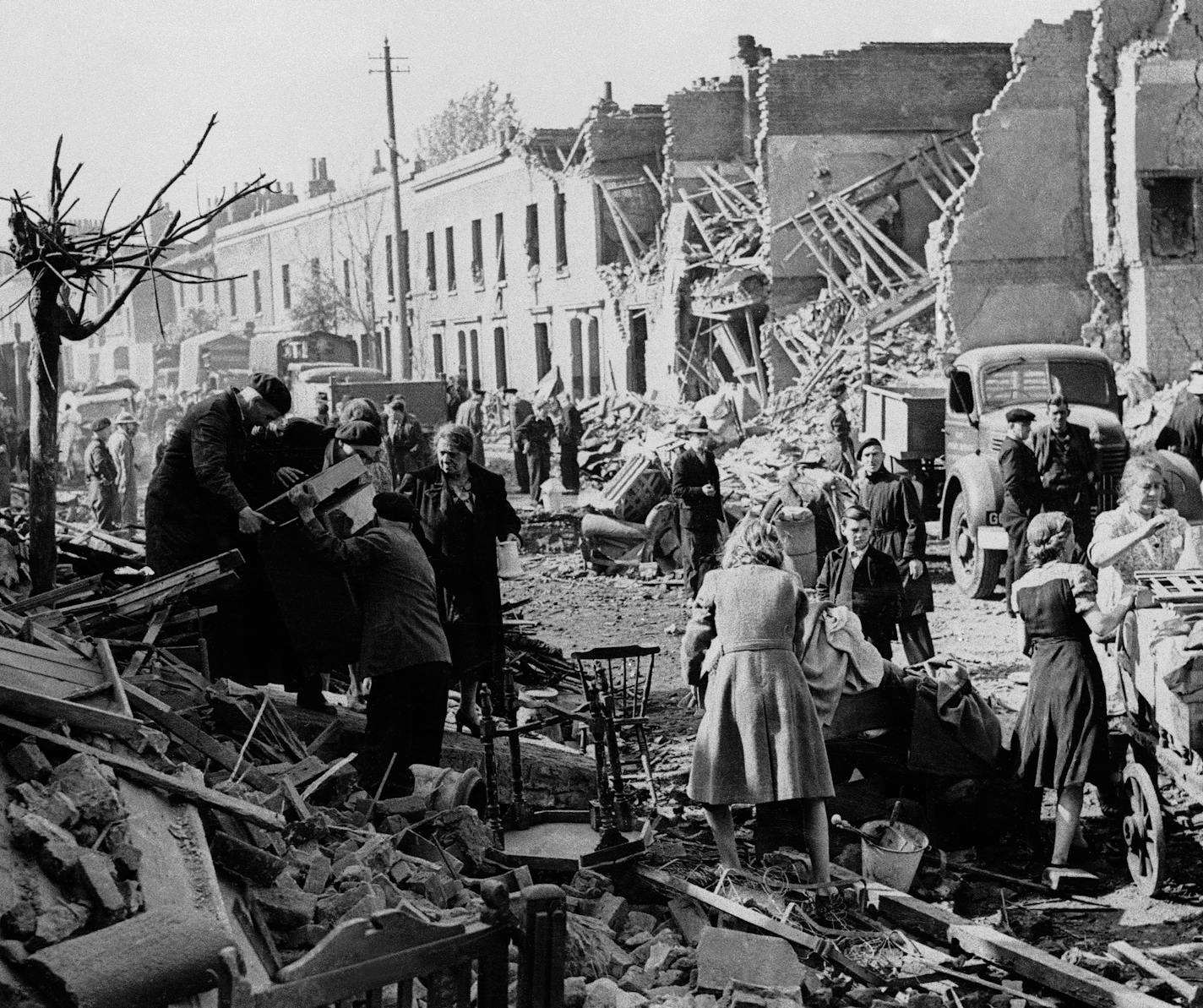 The aftermath of a bombing in London, 1943. Associated Press