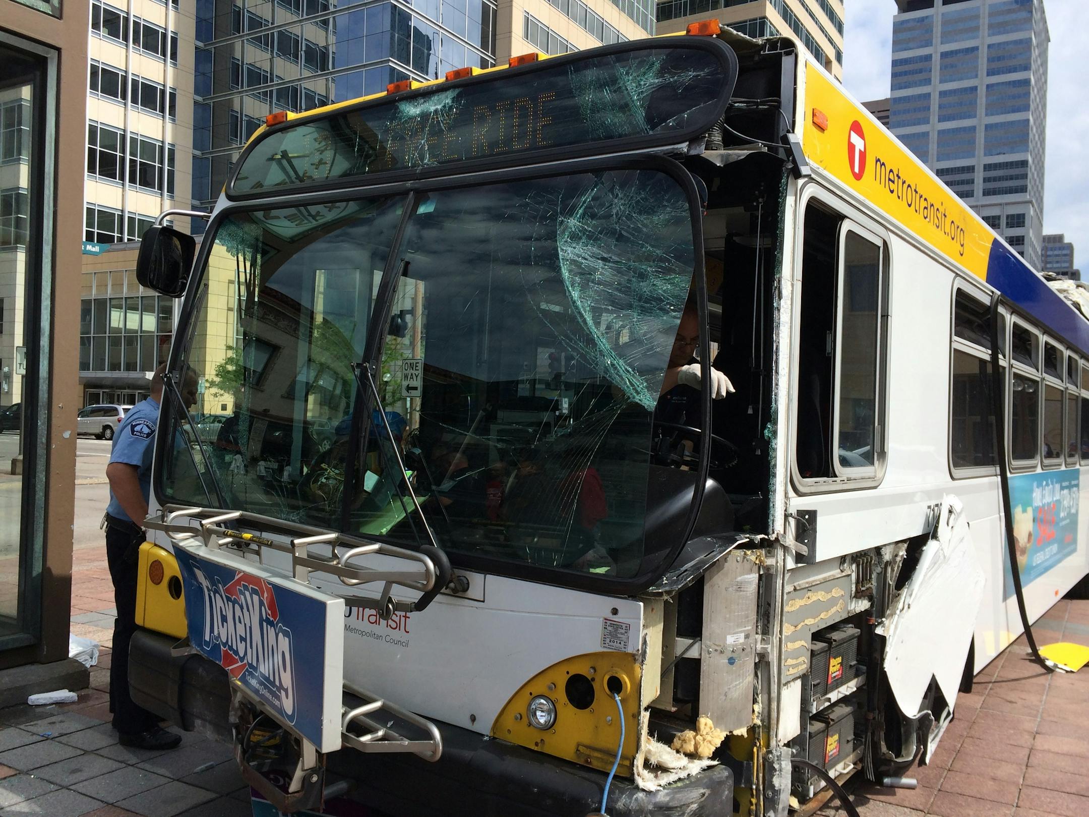 Metro Transit bus crash at 10th St. S & Nicollet Mall.