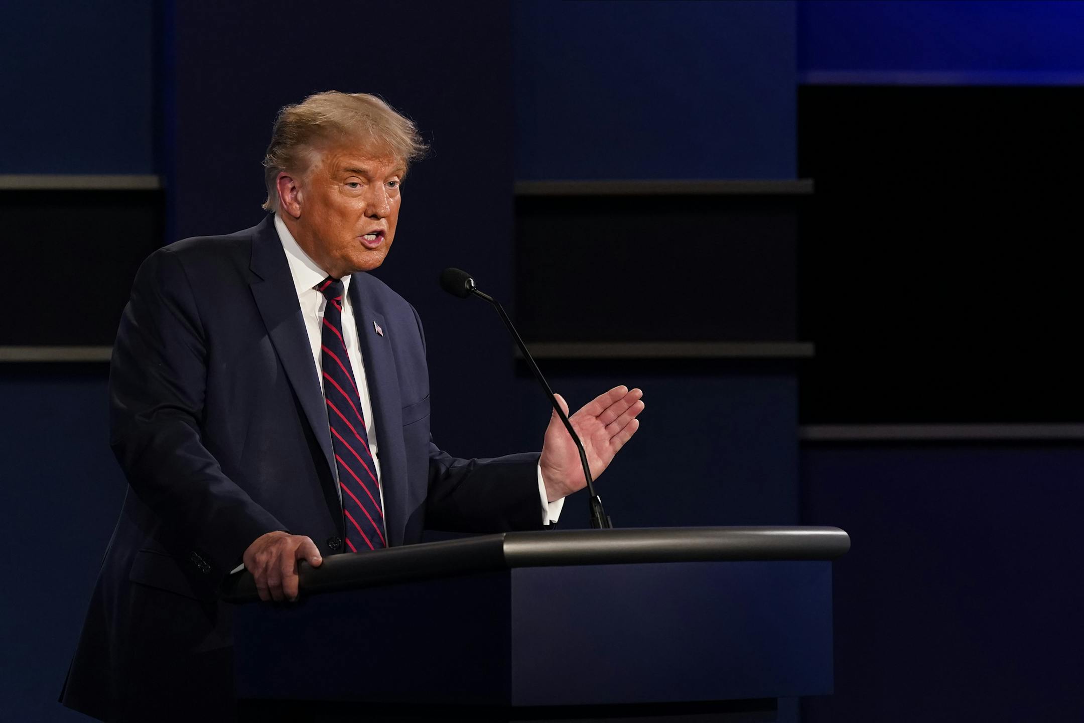 President Donald Trump during the first presidential debate Tuesday, Sept. 29, 2020, at Case Western University and Cleveland Clinic, in Cleveland, Ohio. (AP Photo/Patrick Semansky)