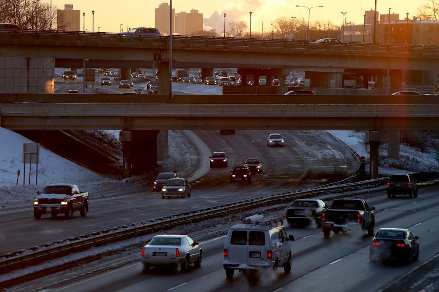 Traffic made it's way near downtown Minneapolis.