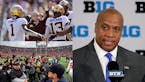 (Clockwise from right) Big Ten Commissioner Kevin Warren, Michigan coach Jim Harbaugh and Gophers coach P.J. Fleck are in a tough position, wanting to