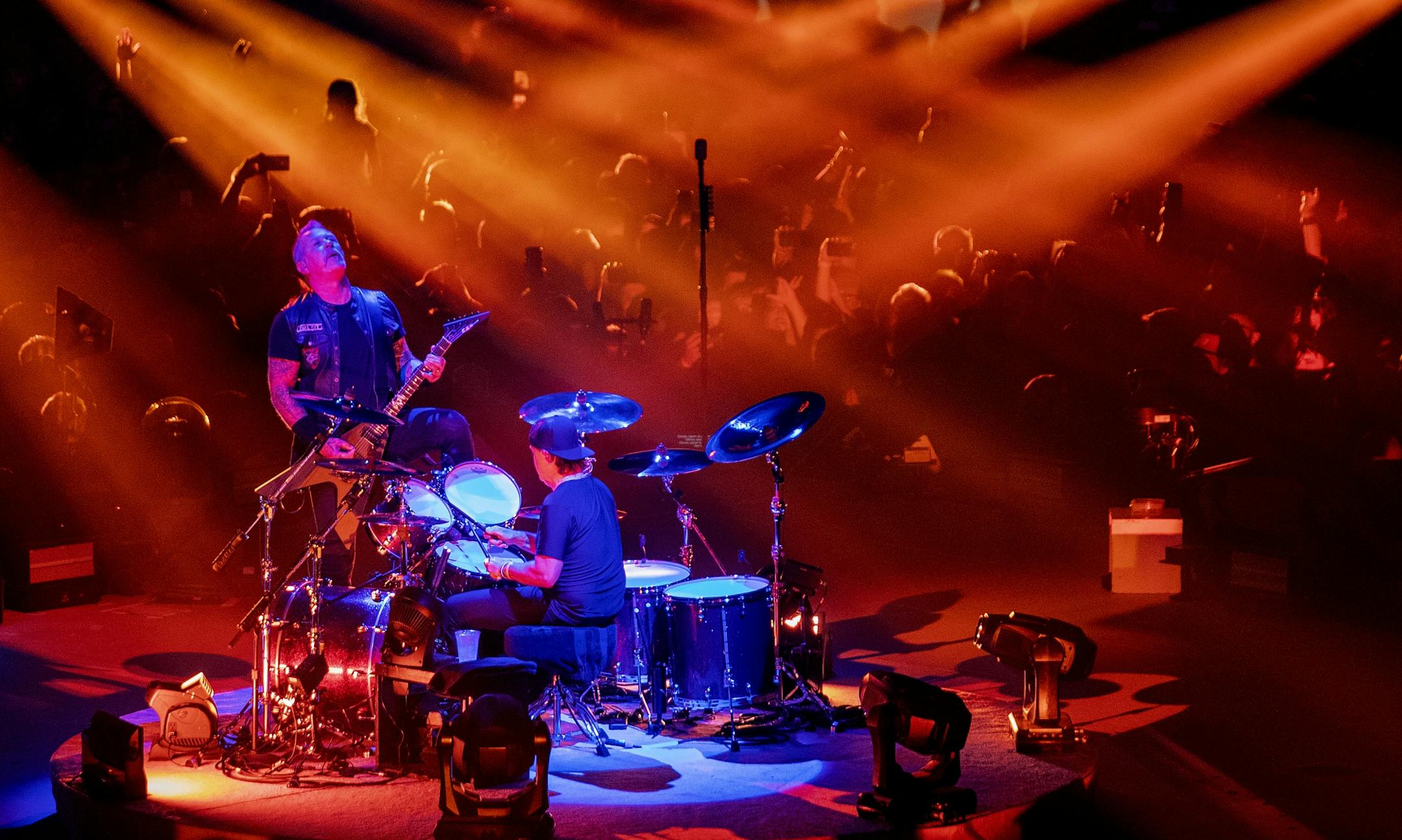 James Hetfield and drummer Lars Ulrich of Metallica performed at Target Center.