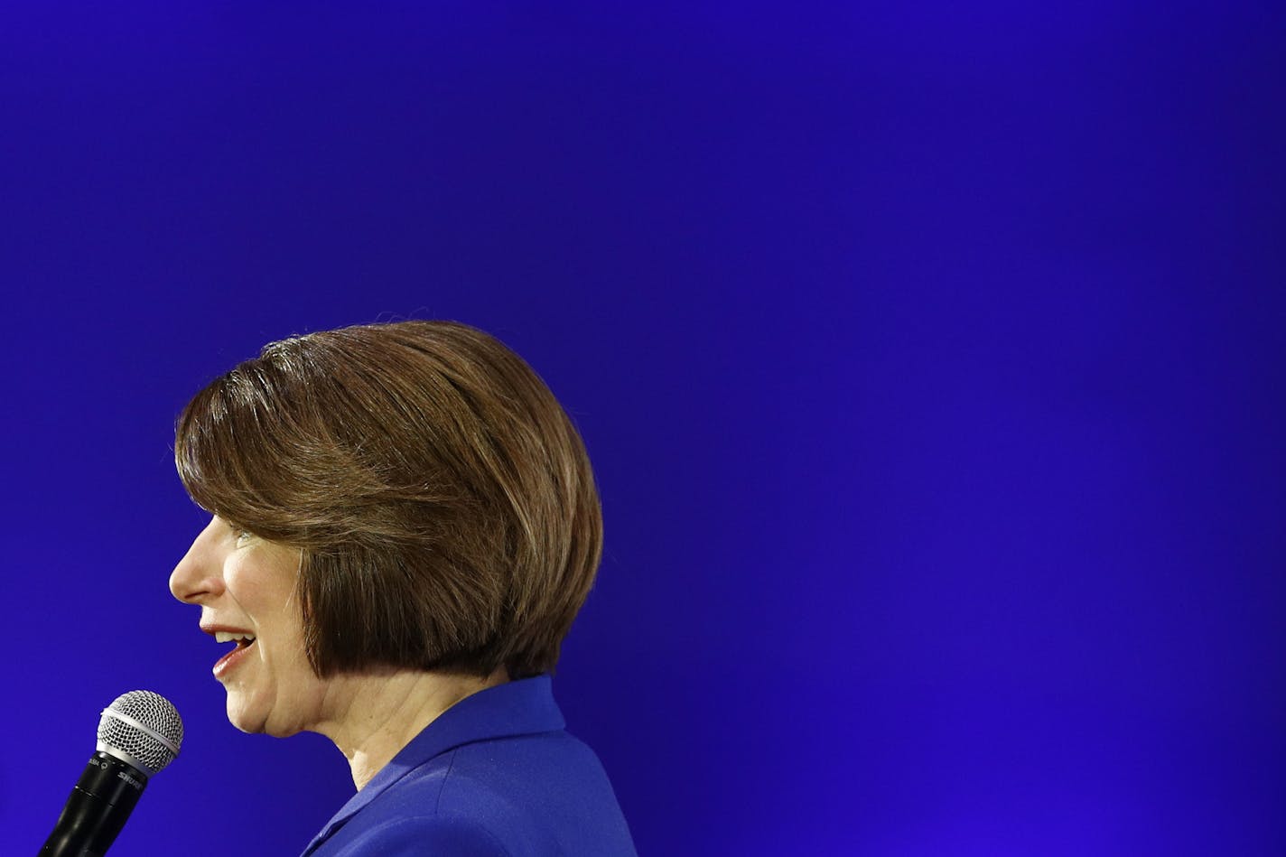 Democratic presidential candidate Sen. Amy Klobuchar, D-Minn., speaks during a candidate forum on infrastructure at the University of Nevada, Las Vegas, Sunday, Feb. 16, 2020, in Las Vegas. (AP Photo/Patrick Semansky)