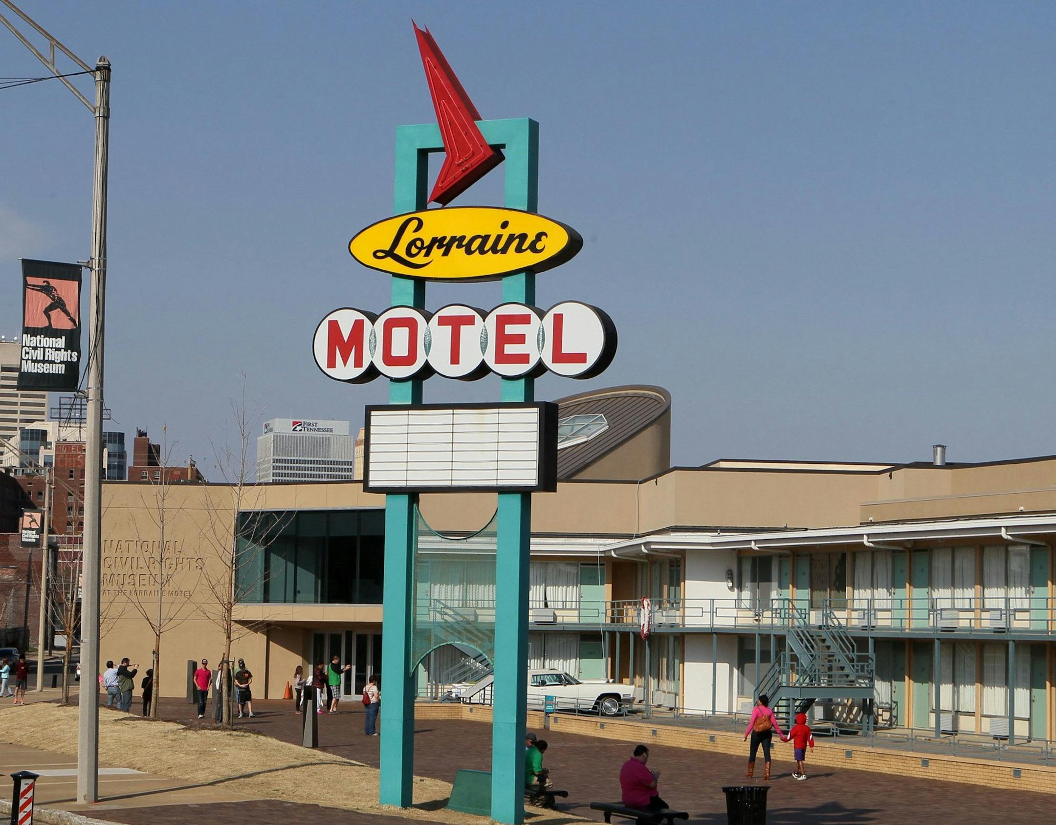 People gather at the Lorraine Motel in Memphis on March 22, 2014, where Dr. Martin Luther King was assassinated. The National Civil Rights Museum, which is located at former motel, has reopened after a two-year, $27.5 million renovation. (Lynden Steele/St. Louis Post-Dispatch/MCT) ORG XMIT: 1151774