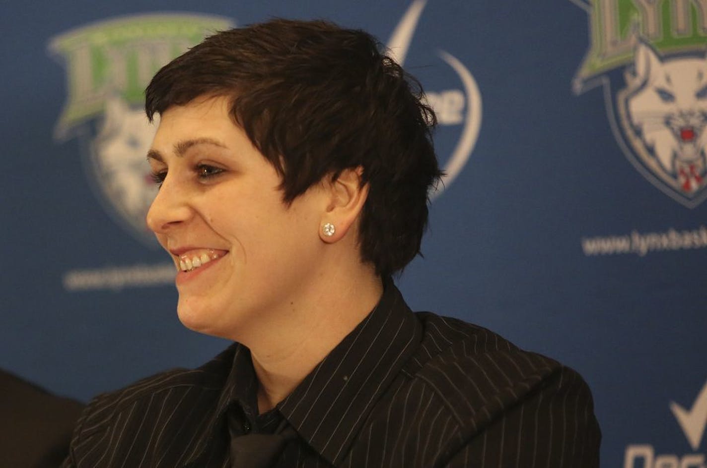 Janel McCarville smiled during a press conference at The Depot in Minneapolis