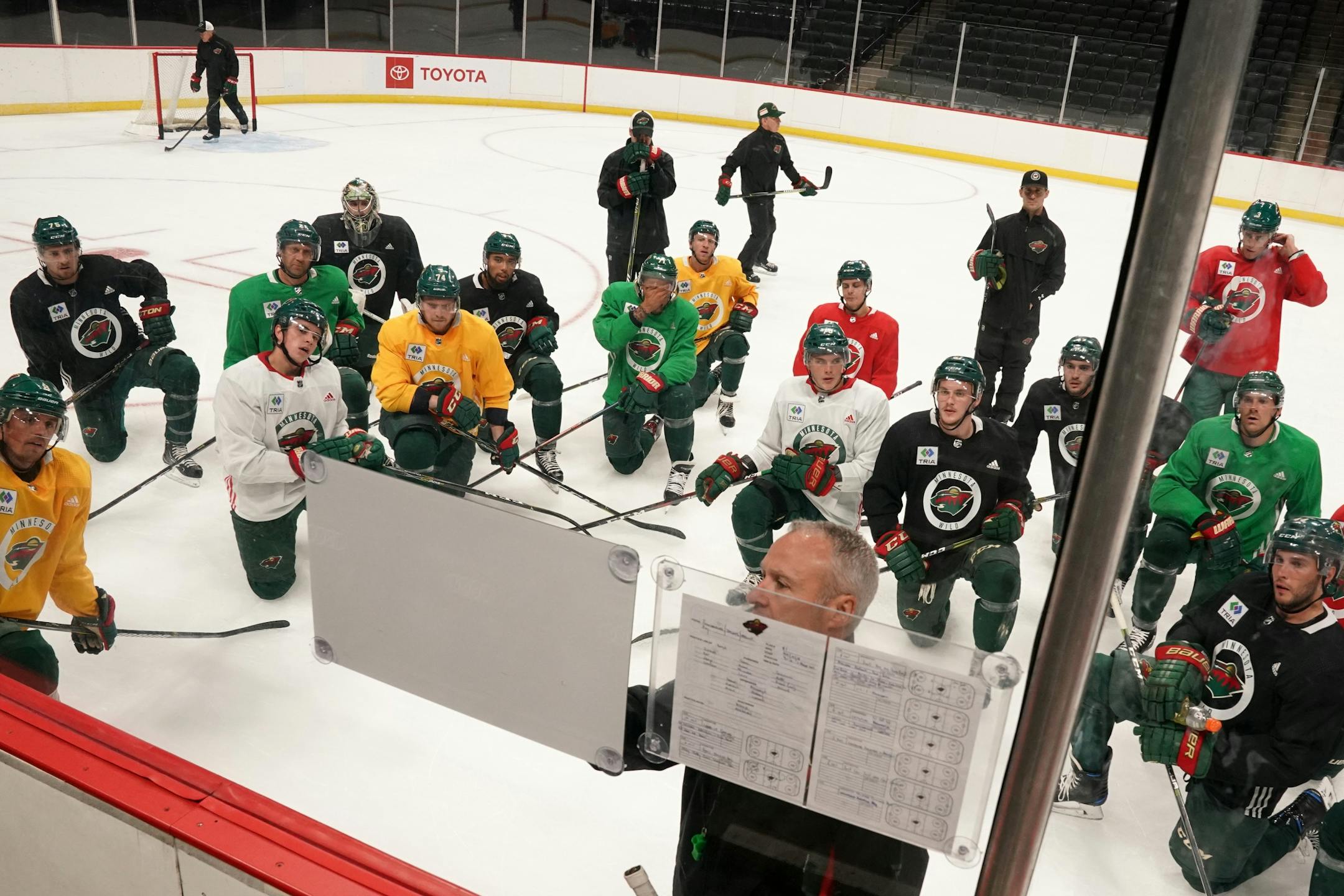Minnesota Wild players got directions on their next set of drills.