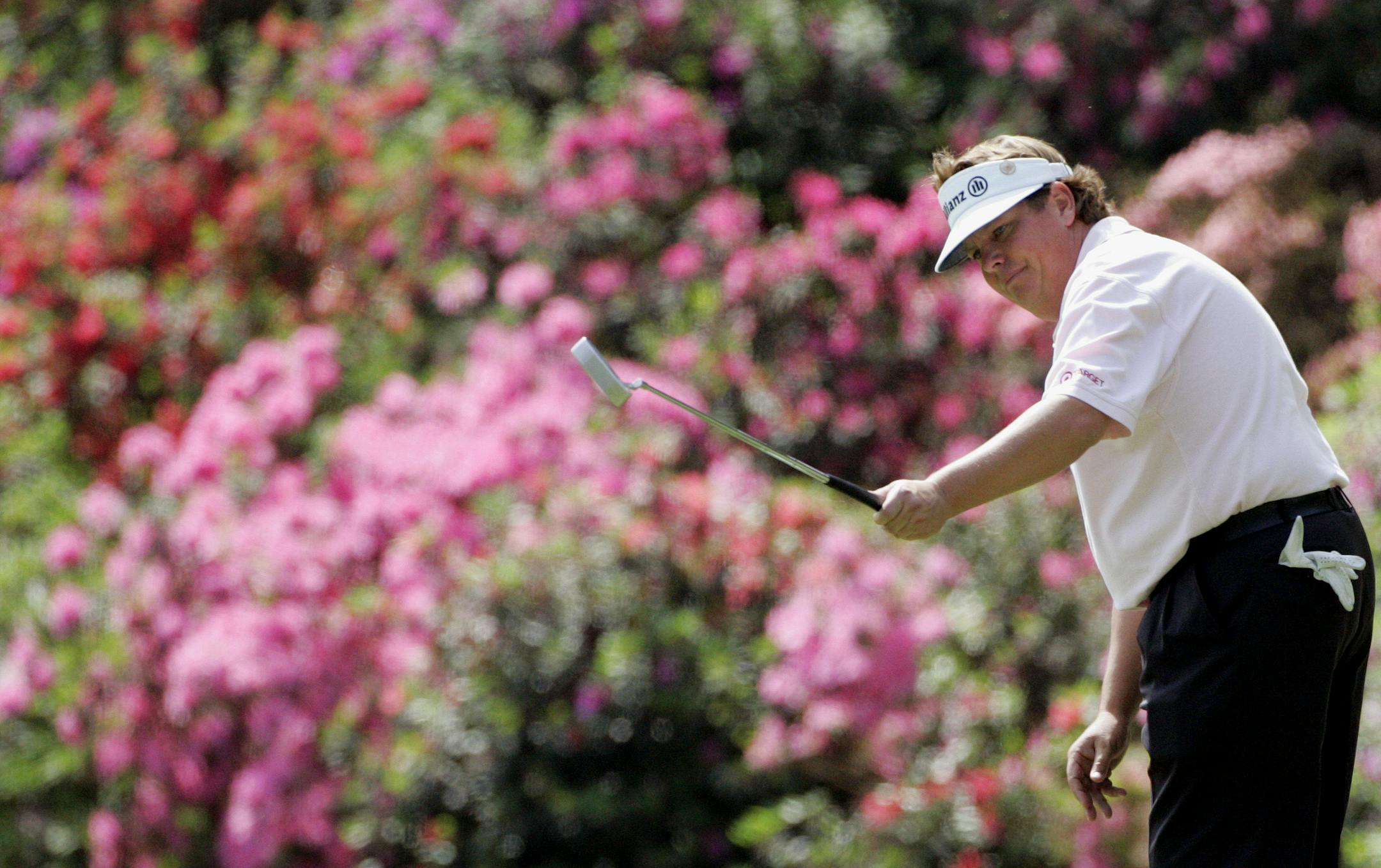 Tim Herron watches his putt on the 13th hole during second round play of the Masters in 2006.