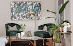 Forest green chairs are paired with artwork with bright turquoise. (Scott Gabriel Morris/Handout/TNS)
