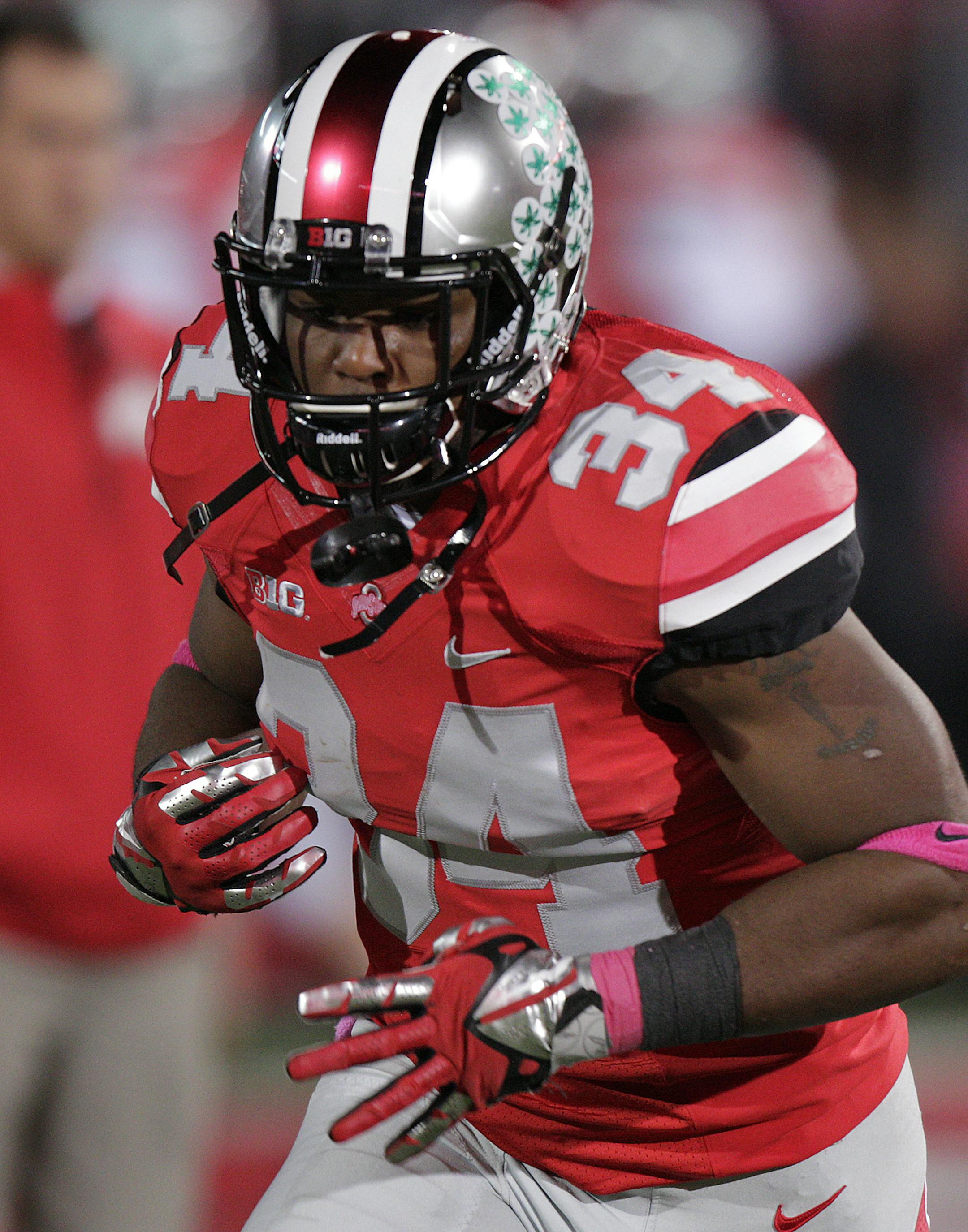 Ohio State running back Carlos Hyde during warm ups before playing Penn State during an NCAA college football game Saturday, Oct. 26, 2013, in Columbus, Ohio. (AP Photo/Jay LaPrete) ORG XMIT: otk_fbc_10262013_027