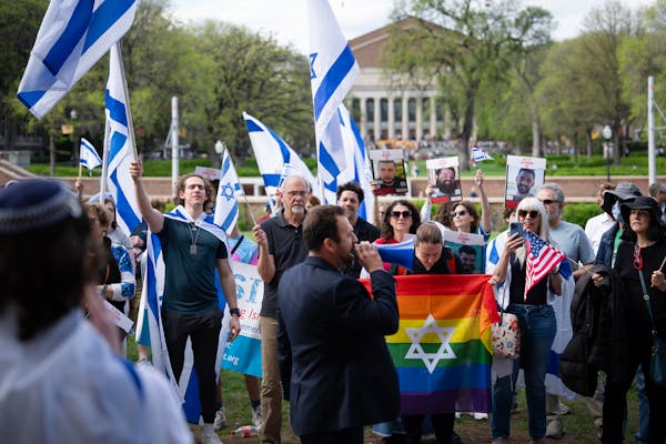 Ilan Sinelnikov, founder and president of Students Supporting Israel, speaks during a prayer gathering supporting Israel held on the campus of the Uni