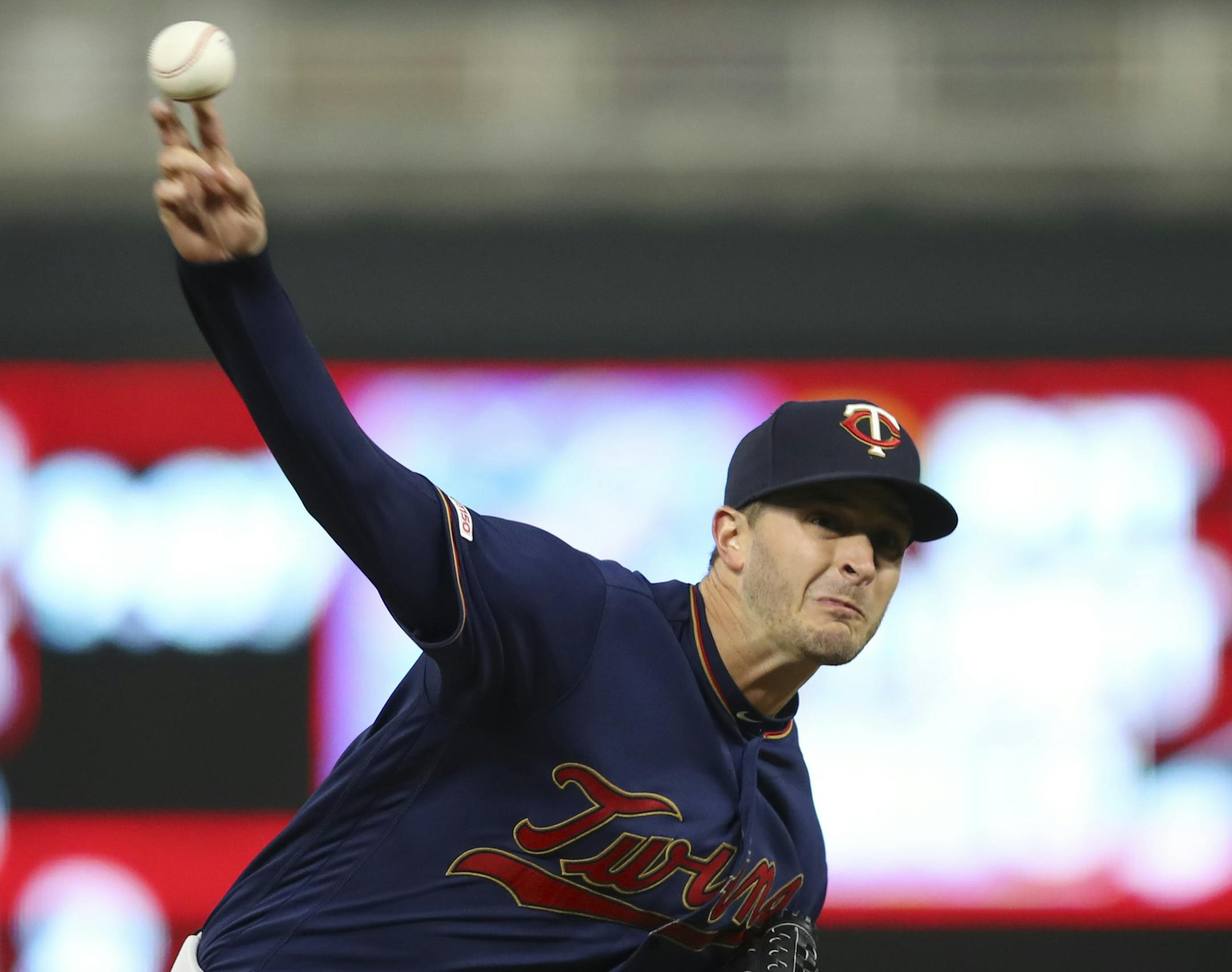 Minnesota Twins starting pitcher Jake Odorizzi throwing against Toronto in the fourth innning. ] JEFF WHEELER &#x2022; jeff.wheeler@startribune.com After a rain delay of an hour, the Minnesota Twins faced the Toronto Blue Jays in an MLB baseball game Wednesday night, April 17, 2019 at Target Field in Minneapolis.