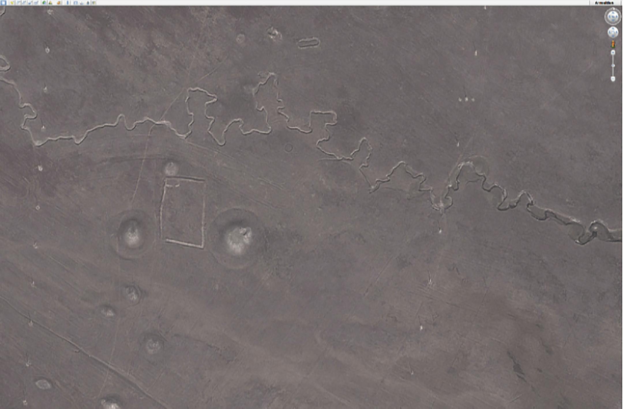 **EMBARGO: No electronic distribution, Web posting or street sales before 3:01 a.m. ET Tuesday, Nov. 24, 2020. No exceptions for any reasons. EMBARGO set by source.** In an undated photo via Pablo Crespo, a Scythian burial site seen in a satellite photo. He had spent hours mapping burials using Google Earth images of territory in what is now Russia, Mongolia and Western China's Xinjiang province. (Via Pablo Crespo via The New York Times) -- NO SALES; FOR EDITORIAL USE ONLY WITH NYT STORY SCI AI