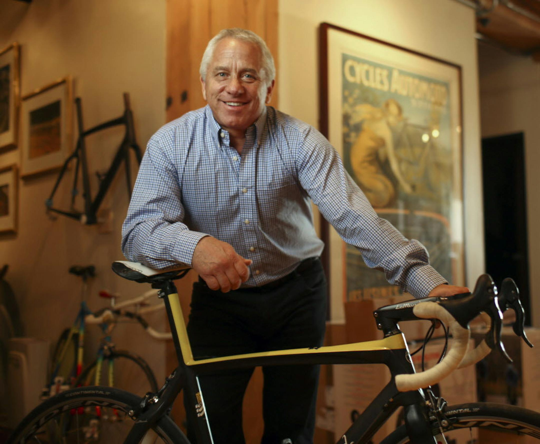 Greg LeMond with one of his new bicycles last week in LeMond Bicycles' North Loop offices. ] JEFF WHEELER ‚Ä¢ jeff.wheeler@startribune.com Greg LeMond, the only U.S. winner of the fabled Tour de France bike race, is launching a new line of bicycles bearing his name from a headquarters in Minneapolis' North Loop. Greg LeMond was photographed Tuesday afternoon, October 14, 2014 in the offices of LeMond Bicycles. ORG XMIT: MIN1410191441504715
