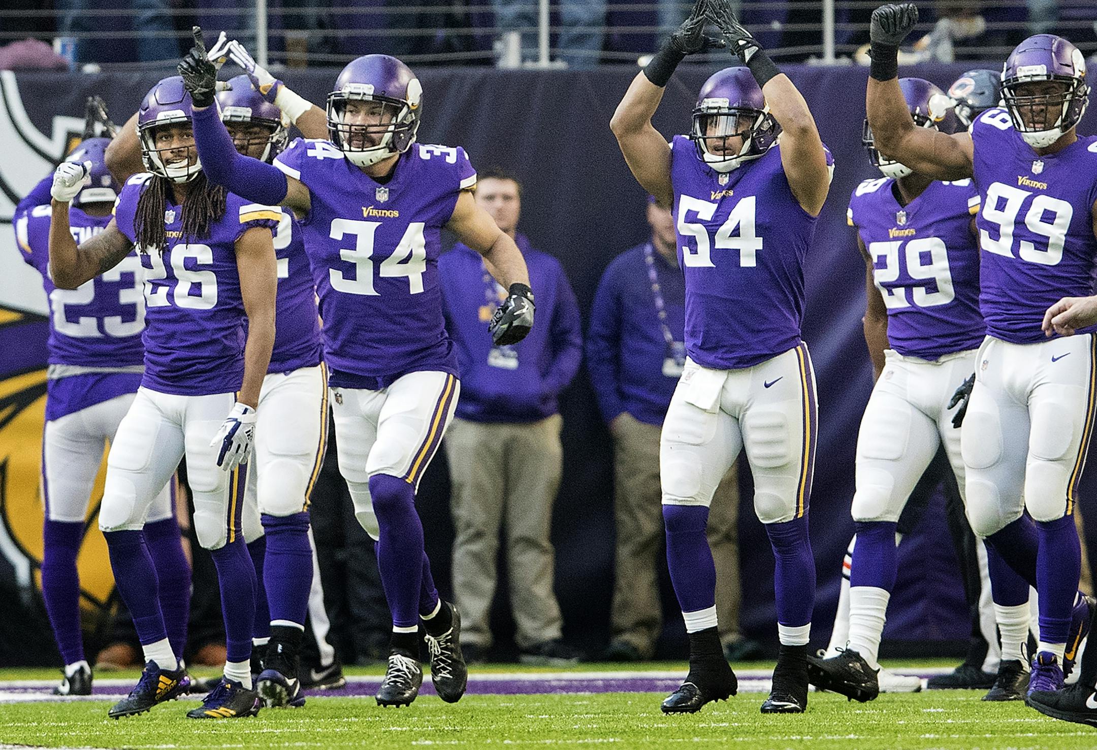 The Vikings defense celebrated after a safety in the second quarter.