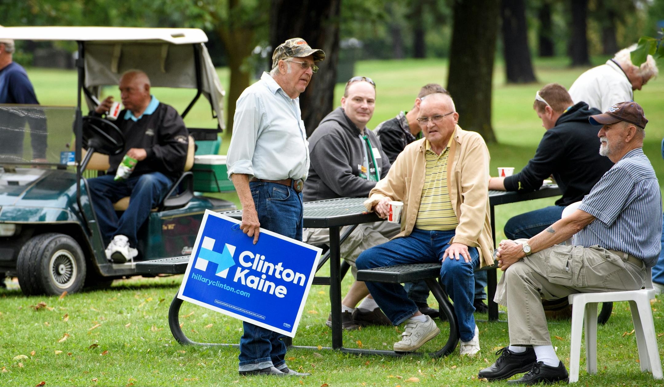 Hillary Clinton lawn signs were distributed at the Iron Range Labor Assembly Labor Day picnic in Virginia, MN. ] GLEN STUBBE * gstubbe@startribune.com Monday, September 5, 2016 Hillary Clinton has a formidable team on the Iron Range to identify supporters and make sure they vote in November. While Donald Trump has relied on high-profile events, Clinton's widening organizational effort on the Iron Range mirrors the get-out-the-vote effort that will be critical in battleground states around the co