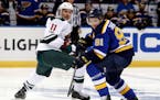 Zach Parise (11) has two of the Wild's three goals in the playoff series with St. Louis and assisted on the other.