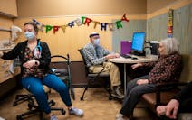 Denise Copeland, who just celebrated her 100th birthday, talked to Dr. Franklin Fleming during an appointment at the HealthPartners Como Clinic. Copel