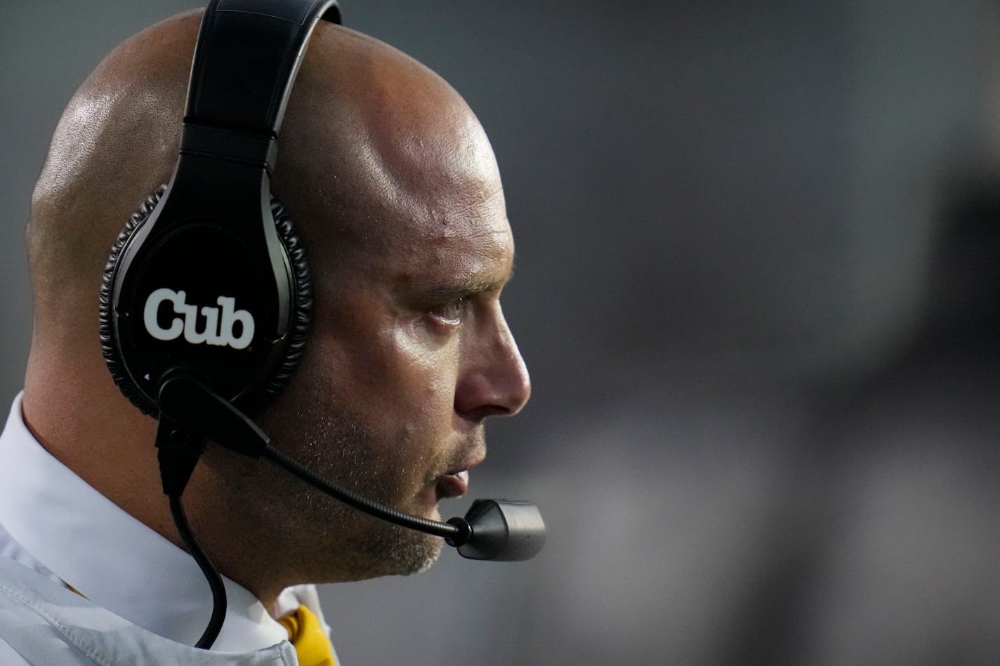 Minnesota head coach P. J. Fleck watches from the sideline during the first half of an NCAA college football game against Northwestern, Saturday, Sept. 23, 2023, in Evanston, Ill. (AP Photo/Erin Hooley)