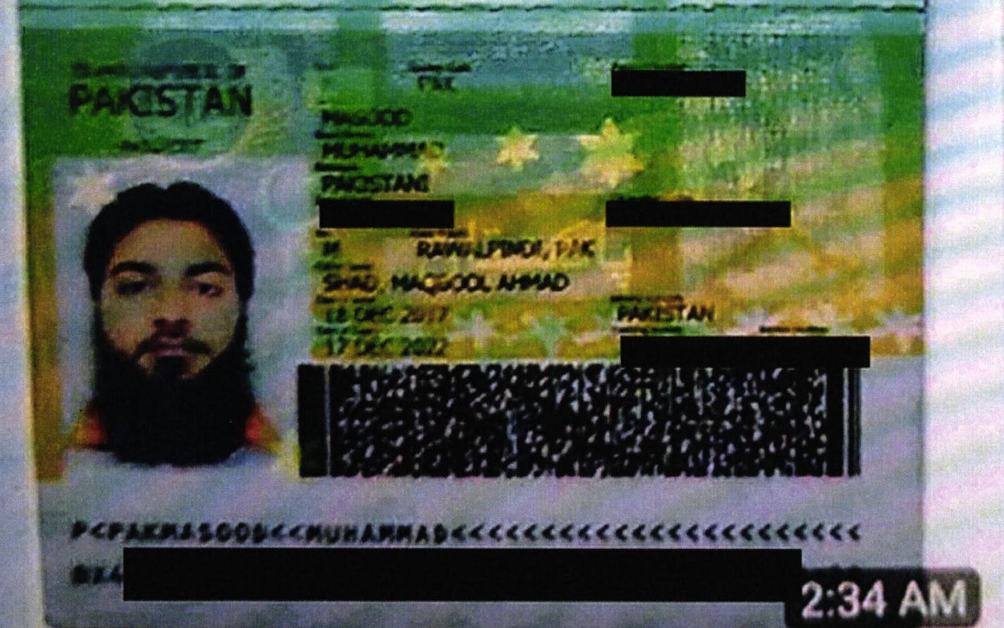 A passport photo of Muhammad Masood, included in his federal criminal complaint.