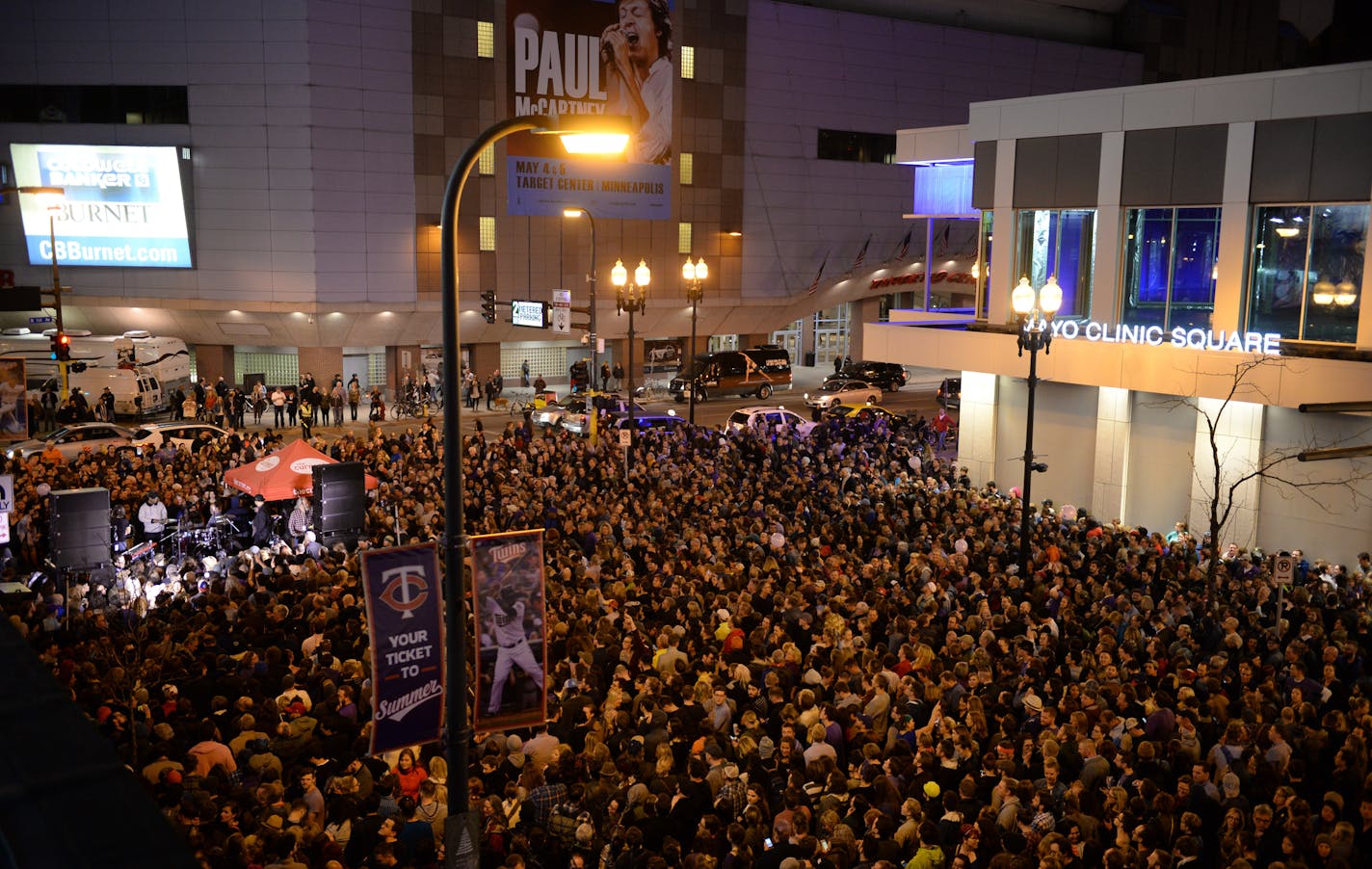 The crowd outside of First Ave. after the death of Prince.